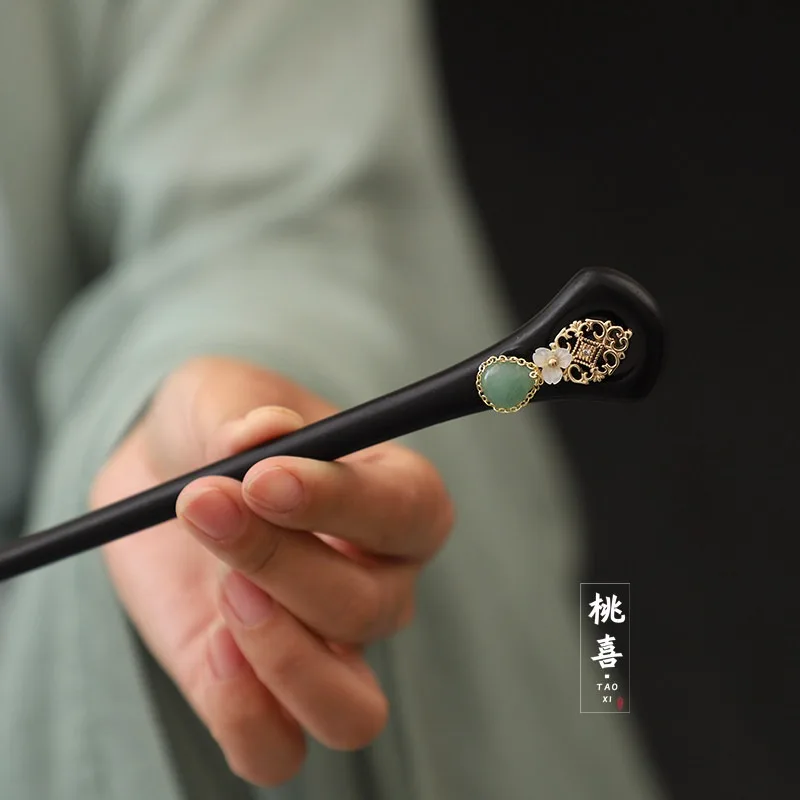 Shell Black Sandalwood Hairpin Ancient Chinese Hanfu Style New Cheongsam Updo Hair Accessory Wedding Toast Handmade Jewelry Gift