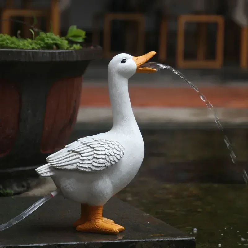 Resin Spary Water Duck Statues Miniature Fairy Garden Decorative Figurines Outdoor House Decorations for Garden Yard Fountain