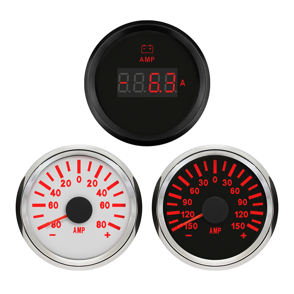 ELING 52mm Waterproof Marine Auto Ammeter Voltmeter +/-80/+/-150A with Current Sensor Red Backlight 12V 24V for Car Boat Yacht