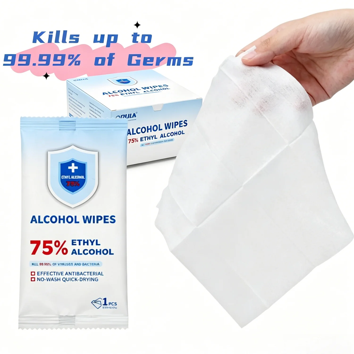 50Pcs Individually Wrapped Alcohol Prep Pads 75% Sterile Disposable Wipes Hand Sanitizing Portable First Aid Cleaning