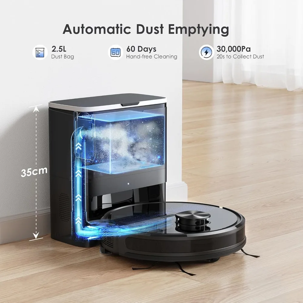 Robot Vacuum Self Emptying Hands-free Up To 60 Days 4000pa Robot Vacuum and Mop Combo Lidar Navigation Wifi/App/Alexa