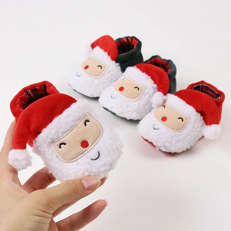 Infant Winter Snow Boots Christmas Cartoon Santa Claus Warm Baby Walking Shoes for Home, Party Wear