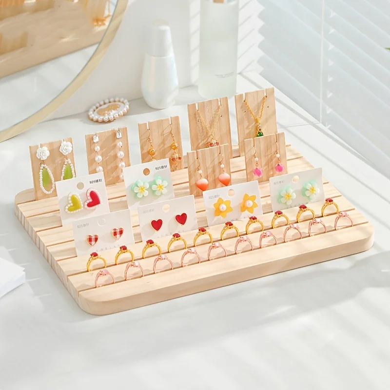 Wooden Earring Display Stand, Jewelry Organizer, Rustic Wooden Business Card Holder, Table Displays for Selling Earring Showing