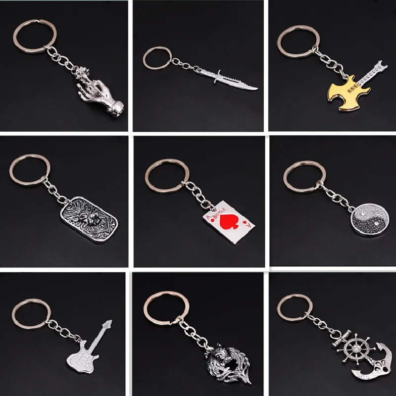 3D Hip Hop Rock Punk Style Pop Ins Guitar Bayonet Playing Cards Tide Shoes Anchor Gesture Charm Keychain DIY Jewelry Crafts Gift