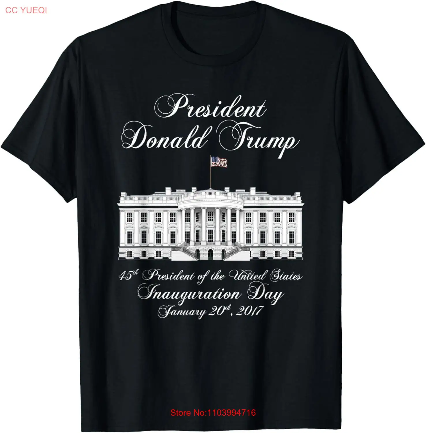 Donald j. T-shirt preta com cor preta, para o primeiro dia do mundo, 2017