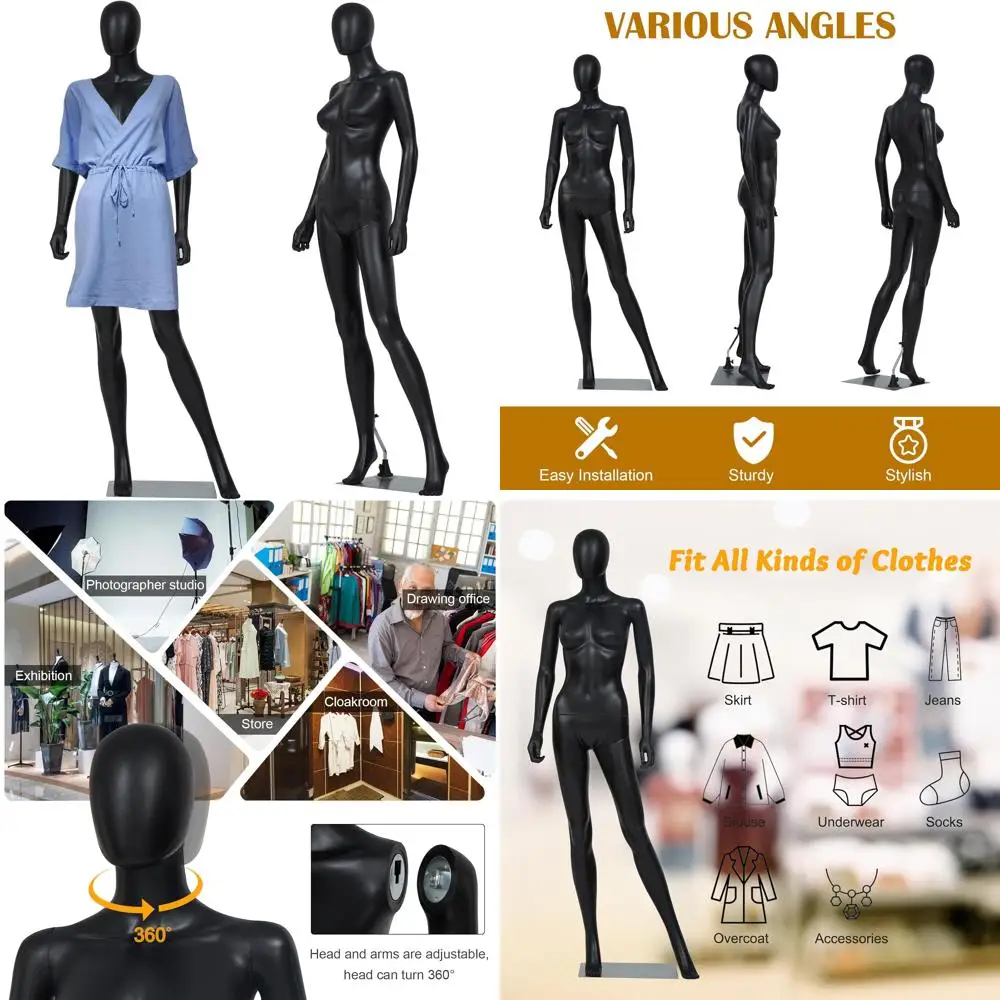 

Adjustable Full Body Mannequin Stand for Display - Realistic Female Dress Form with Detachable Features