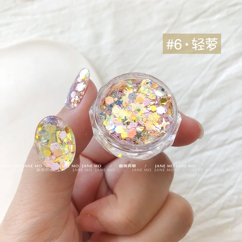 1jar Mermaid Star/Hexagon Chunky Flakes Mixed Shape Holographic Nail Glitter Sequins Loose Glitter Mixed Color Manicure Sequins