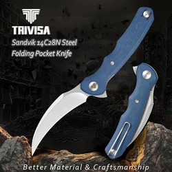 TRIVISA EDC Pikal Knife for Men , Hawkbill Pocket Folding Flipper EDC Tool with  Clip,3.34