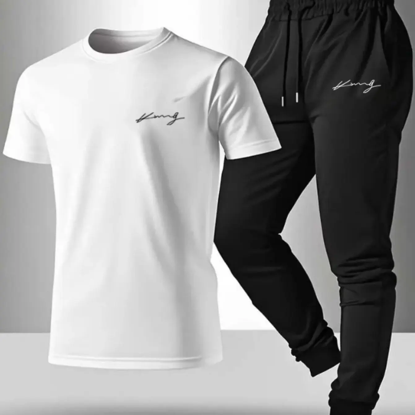 

2026 Men's Summer Casual Sportswear - Pure Cotton Crew Neck T-Shirt & Drawstring Pants Set, Suitable for Daily Casual Wear