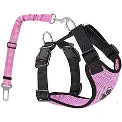 Dog Car Harness Seatbelt Set, Dog Vest Harness Adjustable with Breathable Mesh & Vehicle Safety Seat Belt Tether with Elastic