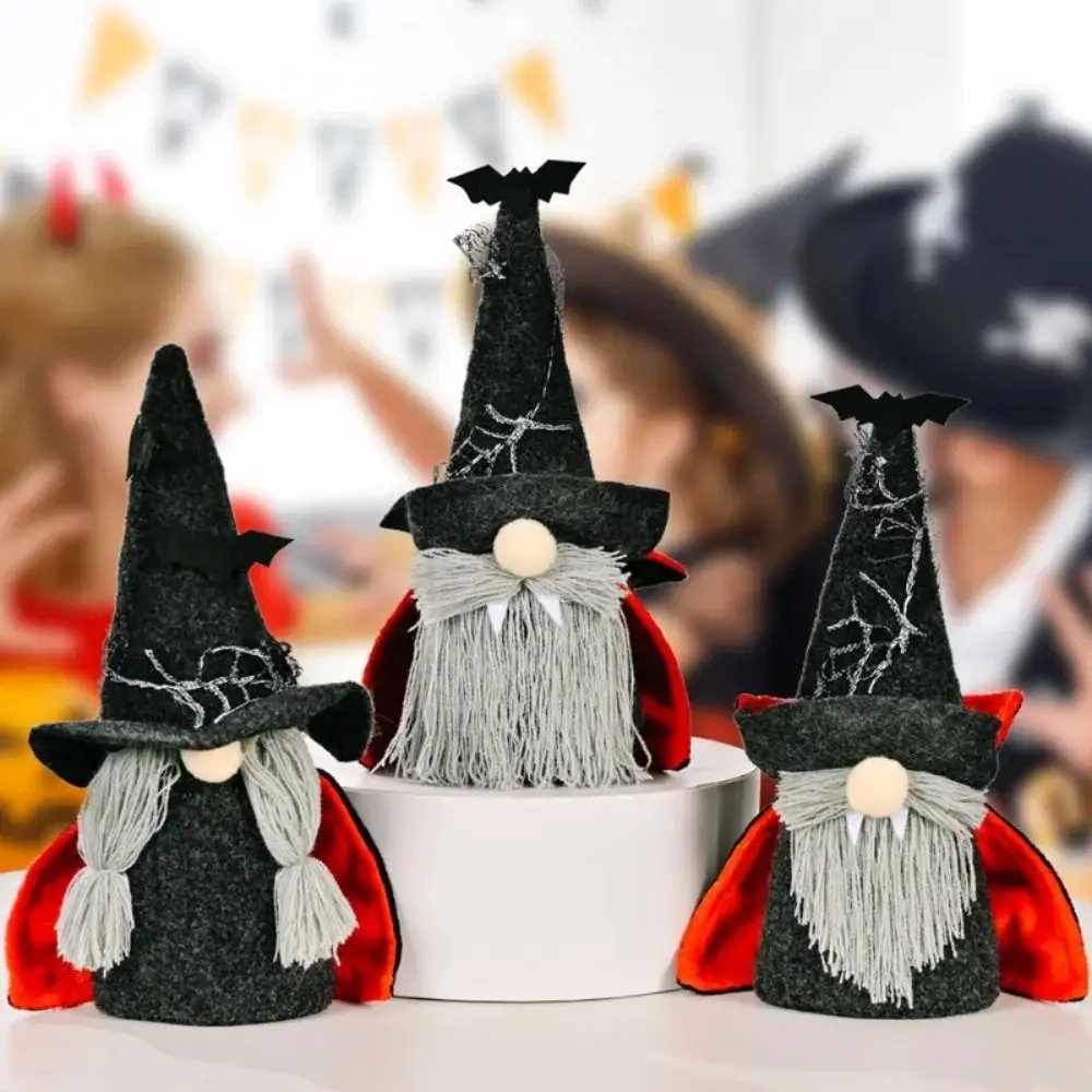 Faceless Doll Plush Elf Decoration Handmade Gnomes Halloween Table Ornament Cartoon Black Witch Cloak Hat Pumpkin Ghost Doll