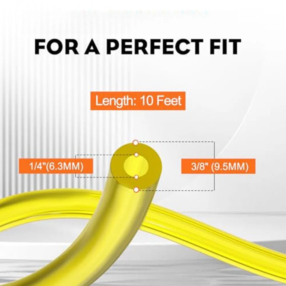 

10Ft Fuel Line Hose 1/4" ID X 3/8" OD With 10 Clamps For Lawn Mower And Small Engines Garden Tools Replacement Parts