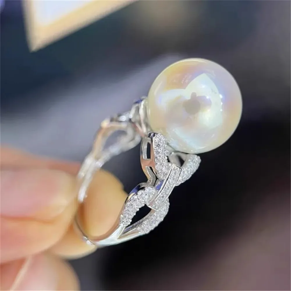 

DIY Pearl Accessories 18K Bag Gold Copper Thick Gold Plated Luxury Shining Full Zircon Ring Work in Progress 12-14mm No Pearl