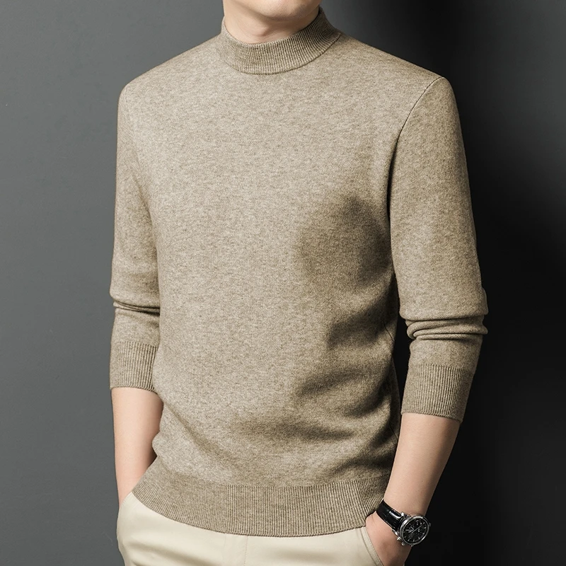 Зимний и осенний мужской кашемировый свитер с круглым вырезом и полувысоким воротником, свободная основа, повседневный вязаный свитер.