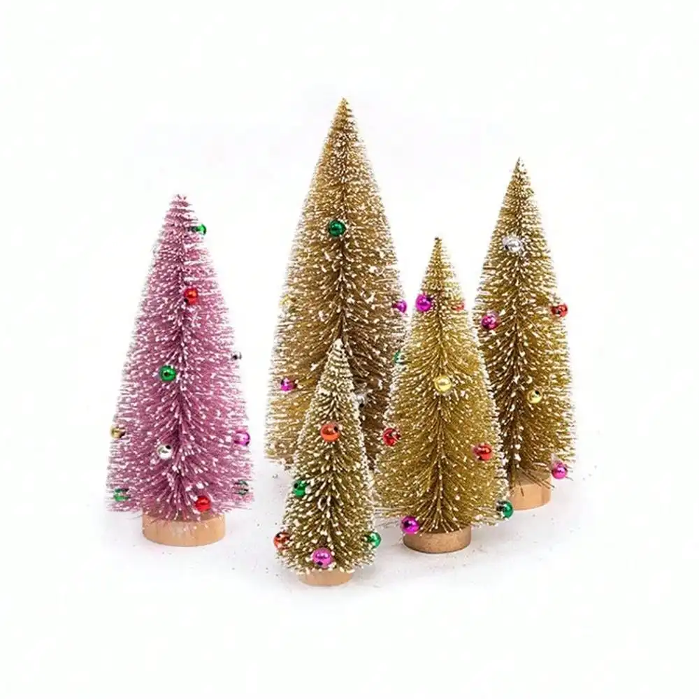 1Pc Mini Christmas Tree Cedar Tree Snowflake Pine Needle Tree Doll House Festival Tabletop Miniature Snow Decor