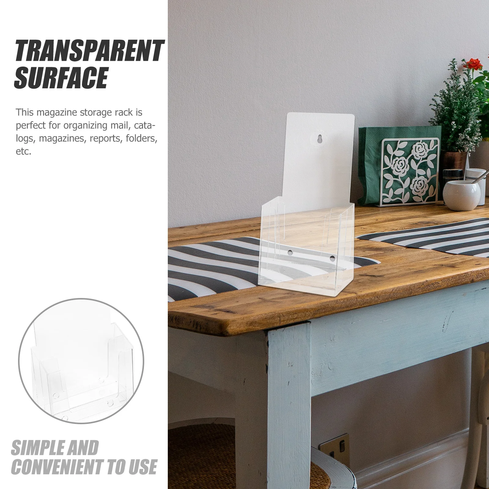 

Desktop File Organizer Transparent Document Holder Wall Mount Office Storage Rack For Magazines Brochures Cards