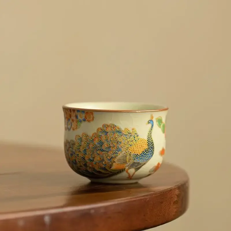 1Pc Jingdezhen Ru Kiln Teacup Ceramic TeaSet Master Cup Guest Cup Opening Film Can Raise TeaCup KungFu TeaSet Coffeeware Teaware