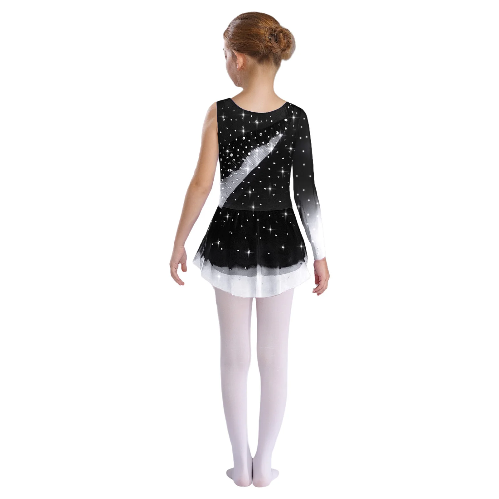 Girls Kids Lyrical Sequins Modern Gymnastics Figure Skating Costume Asymmetrical Split Rhinestones Classical Stage Dance Dress
