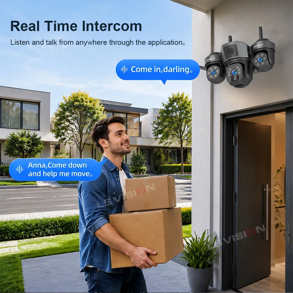 LS VISION 12MP WiFi AOV Solar Camera Three Screens Outdoor 4G Three Lens Human Detection Auto Tracking CCTV Cam 24/7 Recording