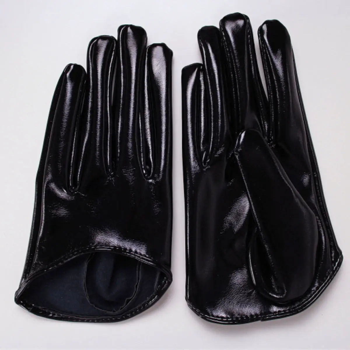 Women's HALF PALM Gloves Super Short Latex Shine Wetlook Faux Patent Leather Evening Fashion Cosplay Halloween Driving Glove