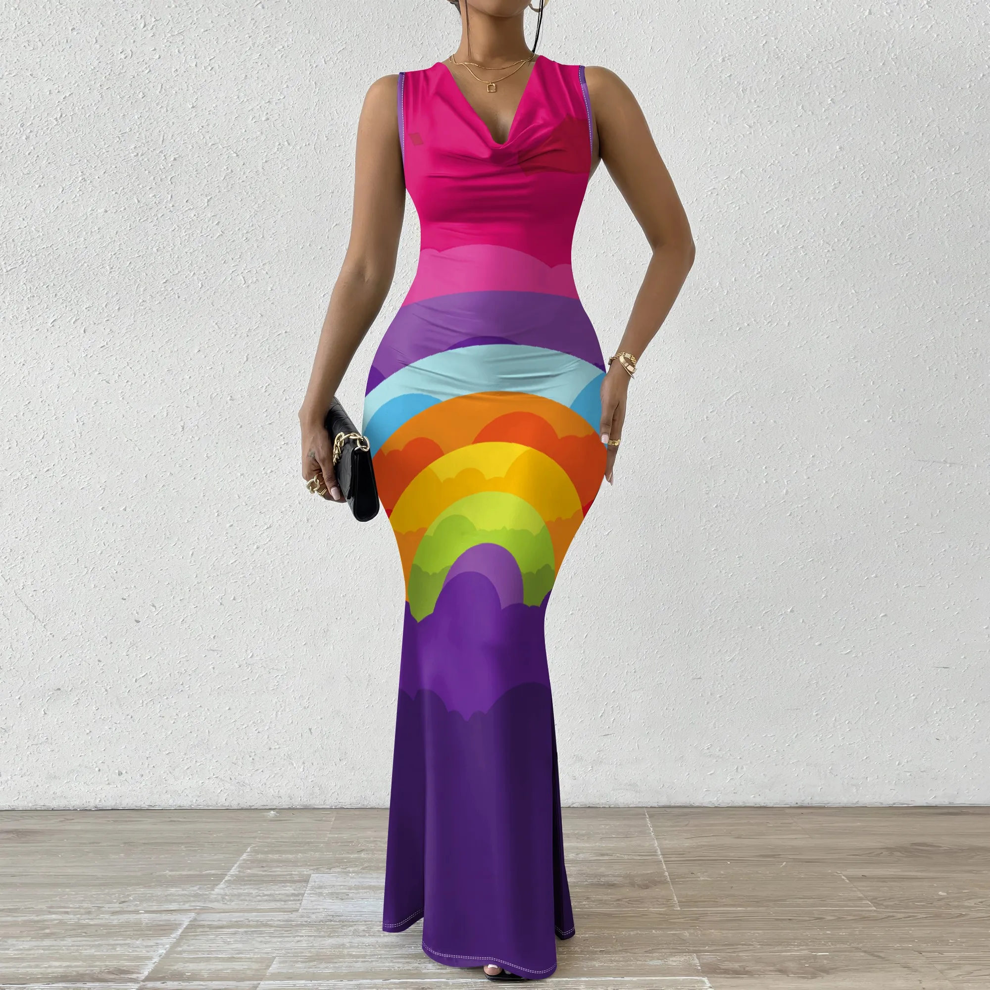 

Rainbow Gradient Maxi Dress XS-2XL Sleeveless Bodycon Style with V-Neck for Pride Parade, Festival or Summer Streetwear