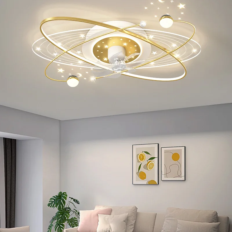 New Nordic living room ceiling fan light modern shaking head fan lamp stars sky bedroom Intelligent Home Ventilateur