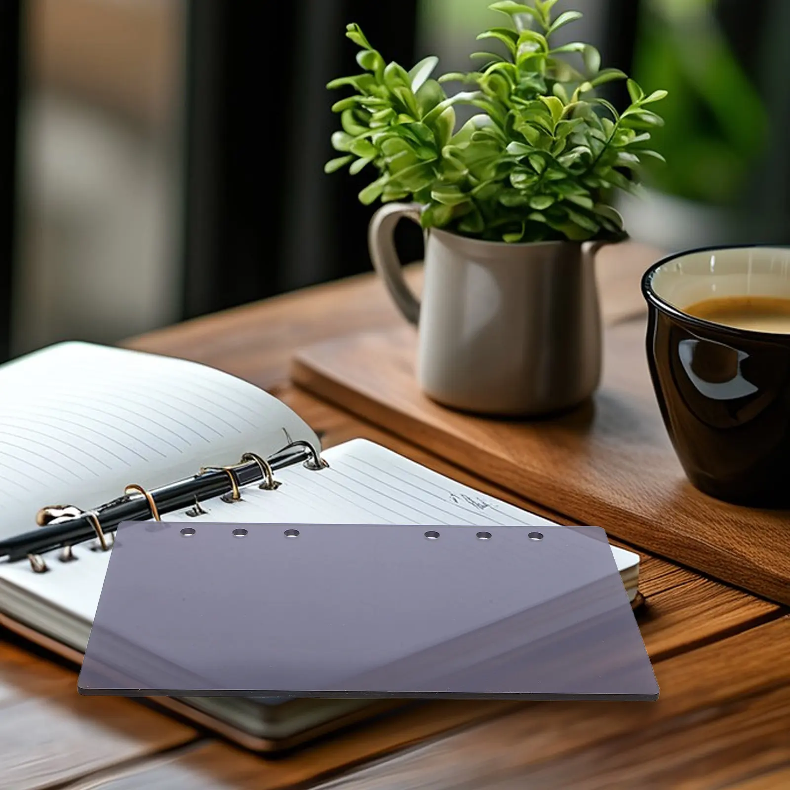A6 Black Acrylic Journal Cover Refillable Loose Leaf Binder Shell Secure 6 Hole Binding for Planner Home Office Travel Organizer