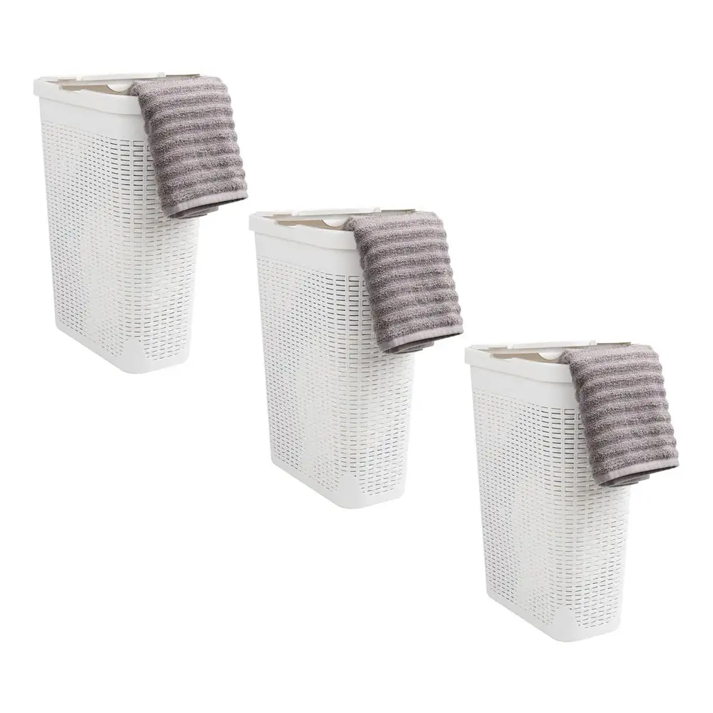 

Тонкая корзина для белья, корзина для одежды, крышка, плетеный дизайн премиум-класса, пластик, набор из 3 шт., белый
