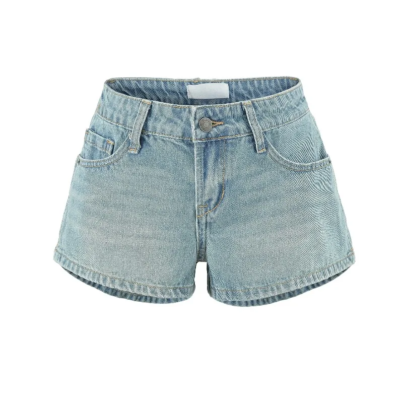 Fashion retro split denim shorts women summer shorts 2026 New sexy low waist pockets straight leg hot pants trend Woman Jeans