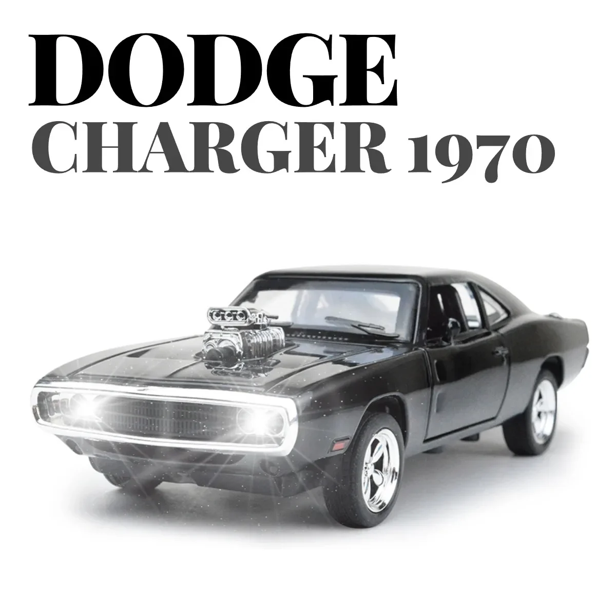 Scala 1:32 Dodge Charger 1970 repellca con suono leggero, lega Diecast Pullback Muscle Car Model Miniature Kid Boy Xmas Gift Toy