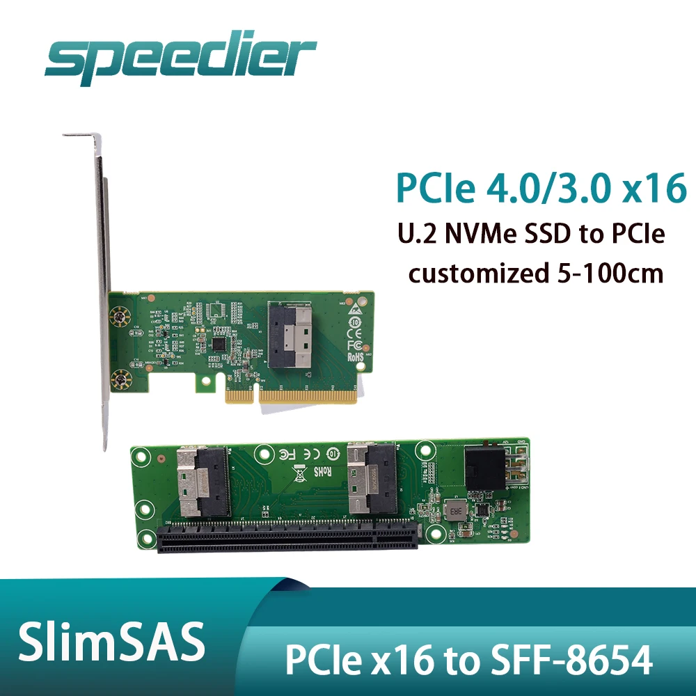 PCIe 4.0 X8 To SFF-8654 SlimSAS Adapter Card High Performance NVMe SSD Expansion for 2x NVMe/U.2 Compatible WIith Gen4/3/2/1
