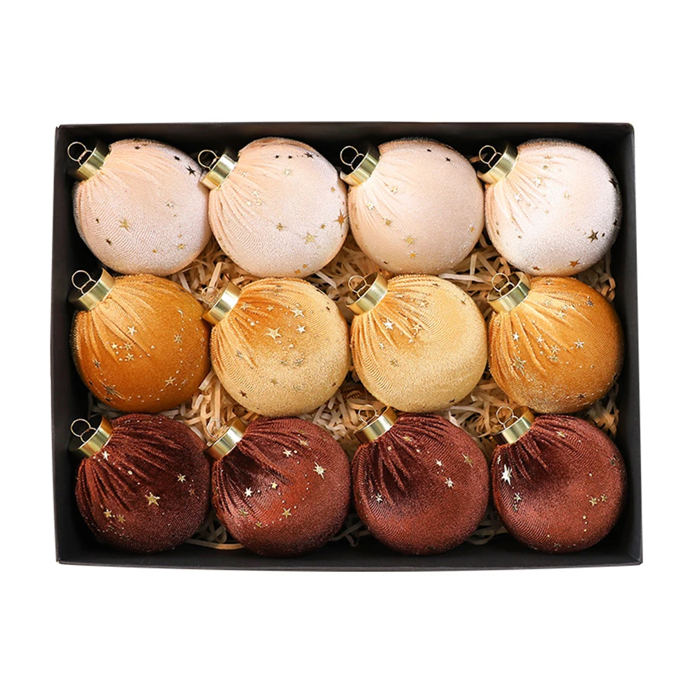 Set of 12 Velvet For Christmas Ornaments Curly Balls for Tree and Holiday Wreath Decorations with Fade Resistant