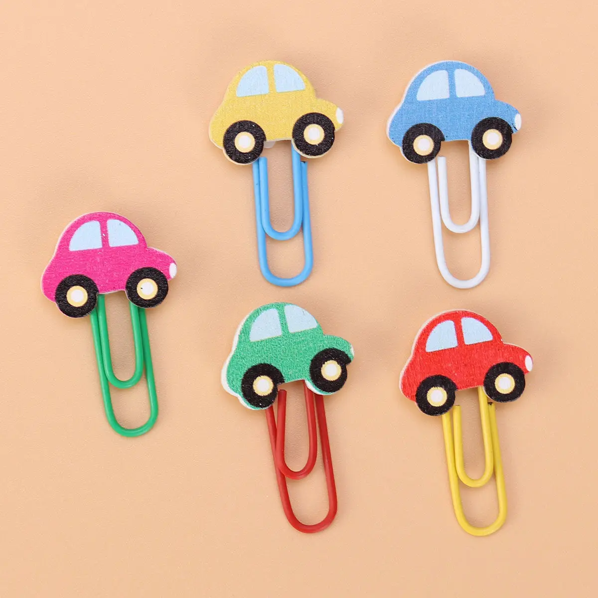 

50Pcs Colorful Wooden Car Shaped Paper Clips Lovely Bookmarks File Clamps School Office Supplies Decoration Clips