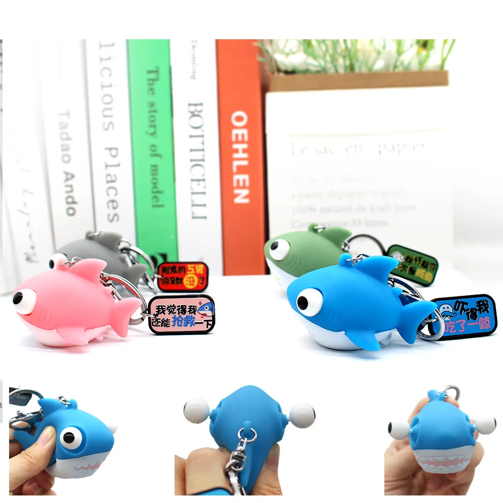 Creative Squeeze Bulging Eye Shark Keychain Pendant Kids Stress Relief Shark Toy Pinch Music Fidget Toy Funny Gifts