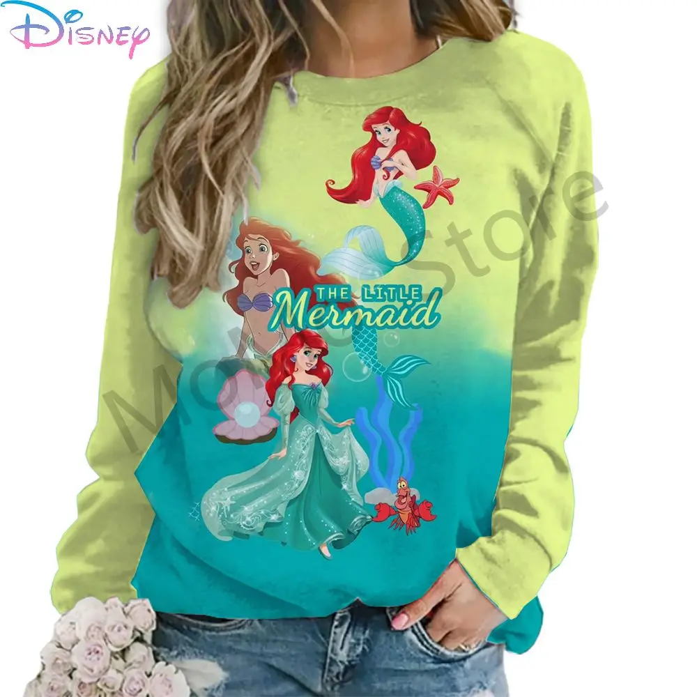 O Neck Women\'s Long Sleeve Sweatshirts Disney Princess Autumn New Street Wear Kawaii Clothes 2024 S-3XL Leisure High Quality