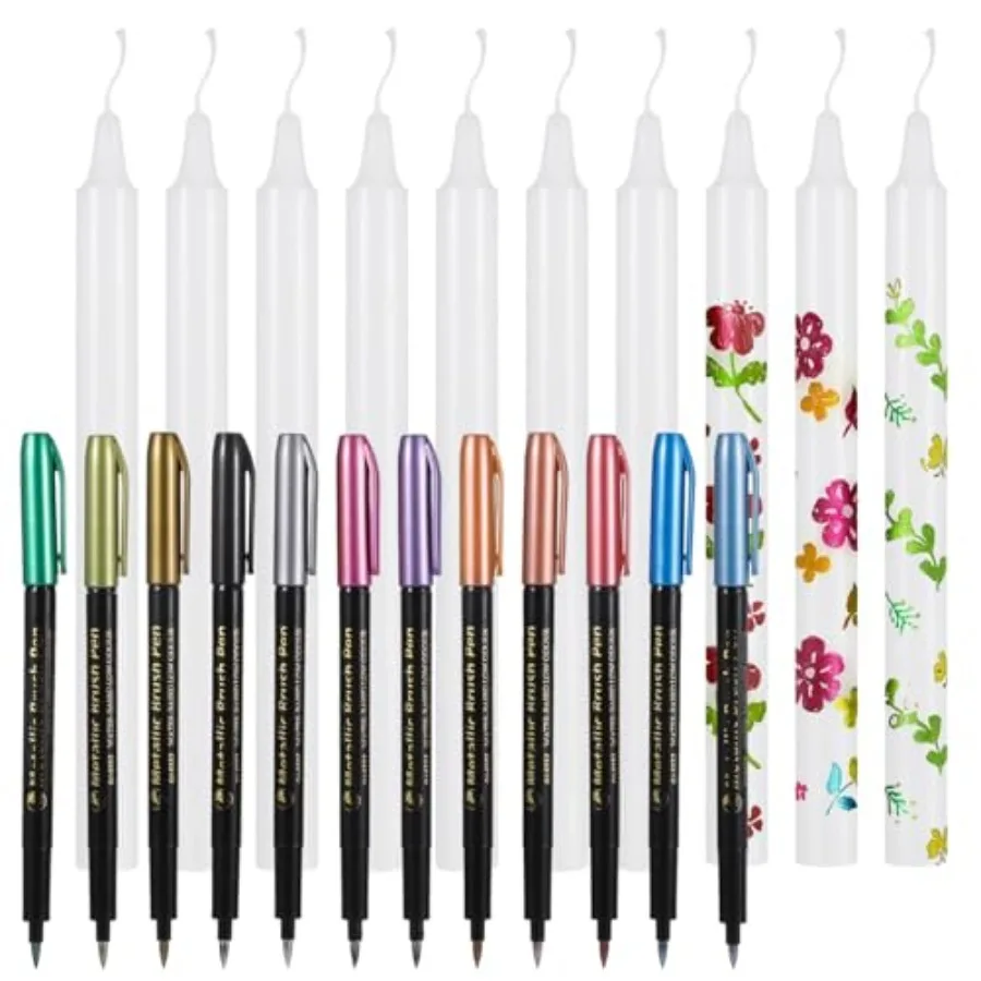 

22 шт. Набор для рисования свечей своими руками 8,3 x 0,8 дюйма Набор для рисования свечей 10 белых конических свечей с 12 цветными металлическими кисточками для рисования