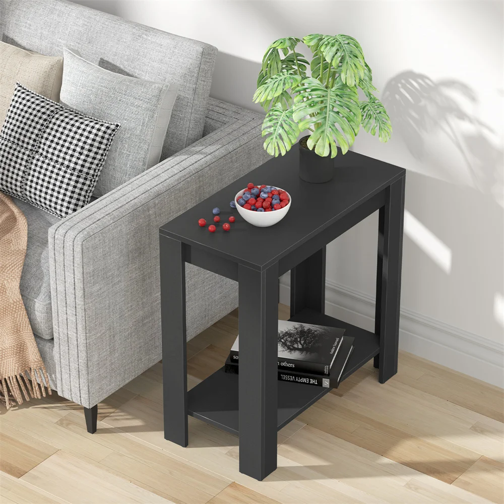 LUVODI Narrow Side Table with 2-Tier Storage, Modern Sofa End Table Nightstand for Living Room Office