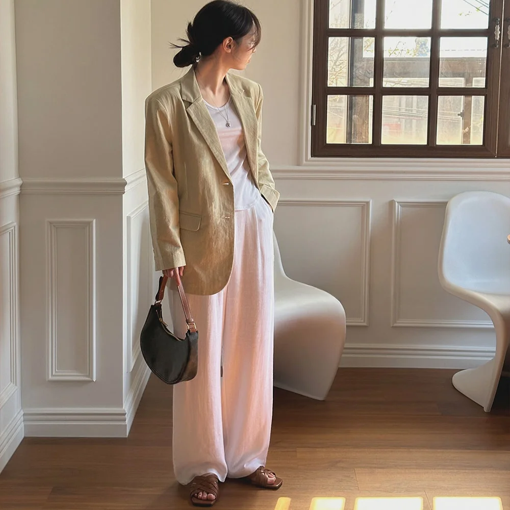 Plones Anchos de  Frescos, Cintura Elástica con Cordón, Versátiles para el Trabajo, Plones Largos Adeazantes,...