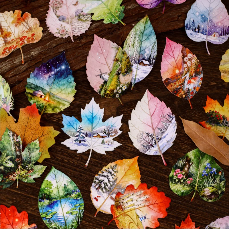 8-teiliges Set Blatt-Landschaft Kreative Aufkleber Frische Heilende Tagebuch-Collage Deko-Sticker