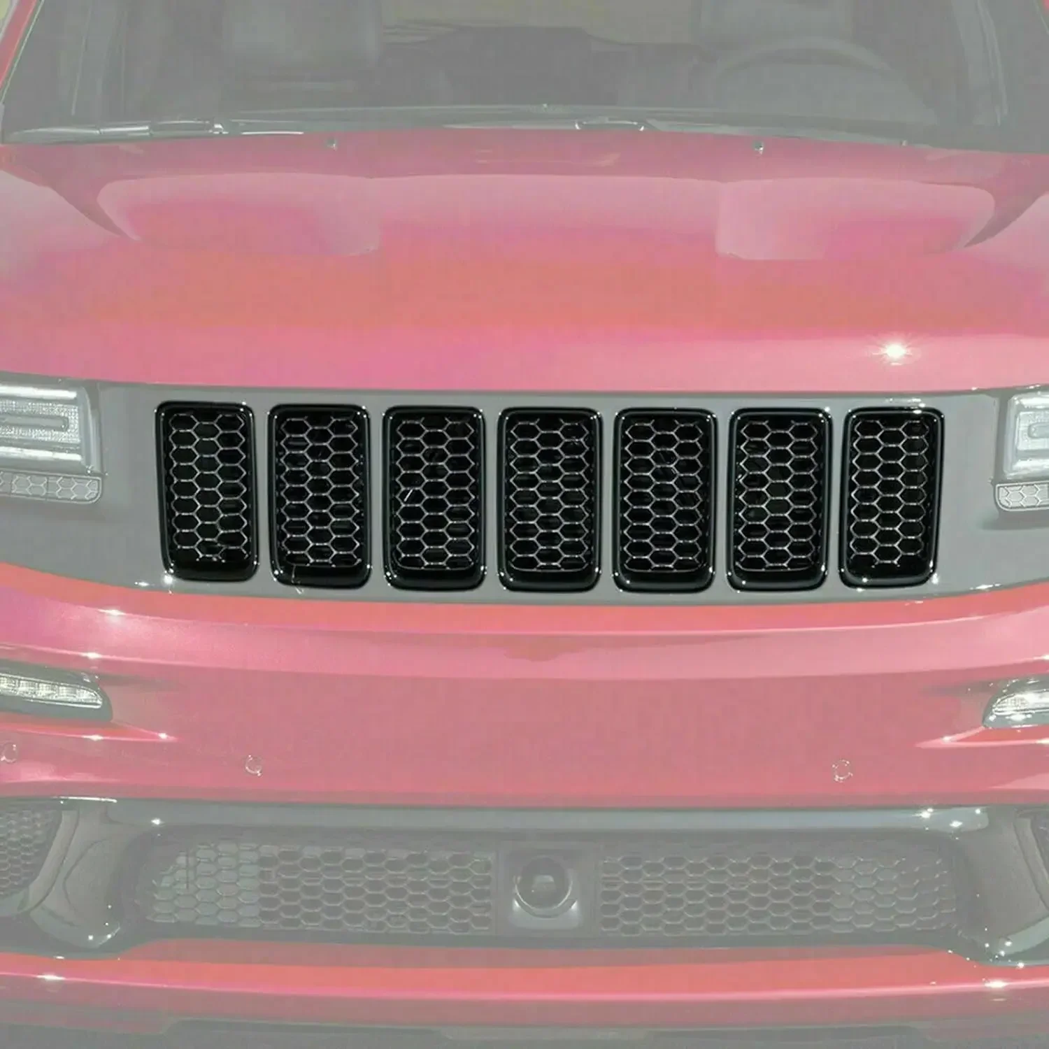 7Pcs Front Bumper Rings Grill Vent Insert Trim Cover Compatible with 2014 2015 2016 Jeep Grand Cherokee Car Gloss Black