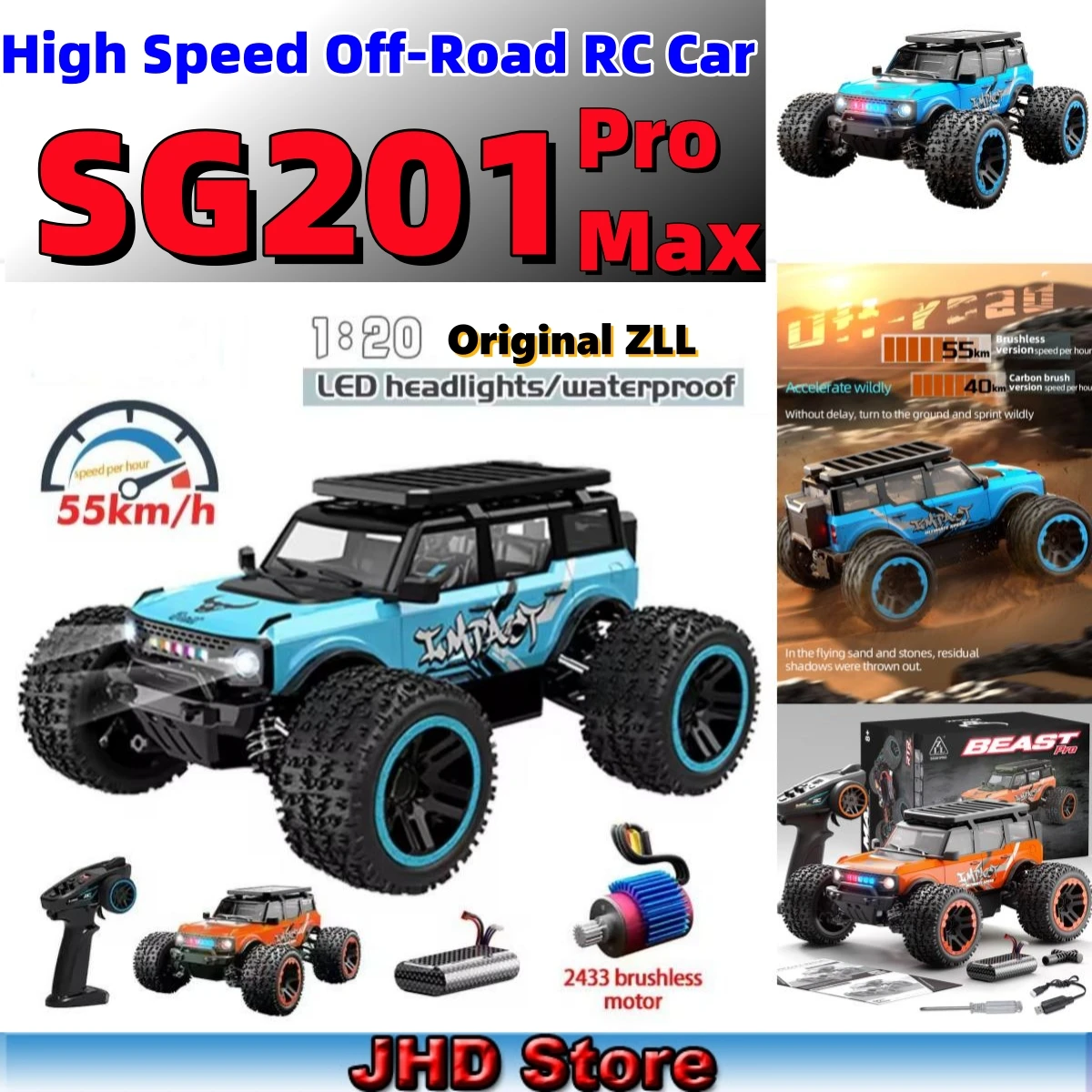 

JHD For ZLL SG201MAX SG201PRO 1:20 55KM/H 2.4G RC Car With LED Light 4WD Brushless Electric High Speed Off-Road RC Car Toys