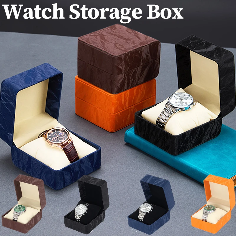 時計収納ボックス レザー シングルウォッチ ディスプレイケース 腕時計ホルダー トラベル ジュエリー ウォッチ オーガナイザー 枕付き 男性用 ギフト