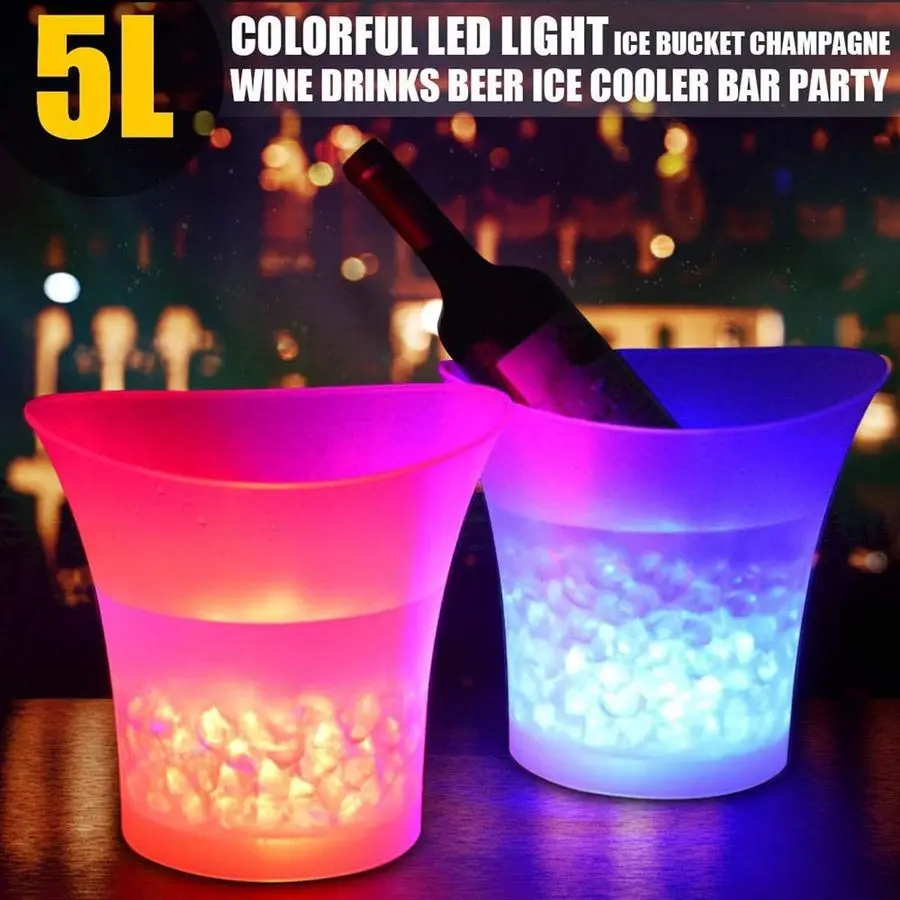 

Ice Bucket, 5L Large Capacity Wine Ice Bucket Drink Containers with Multi Colors Changing for Party Home Bar, Waterproof Champag