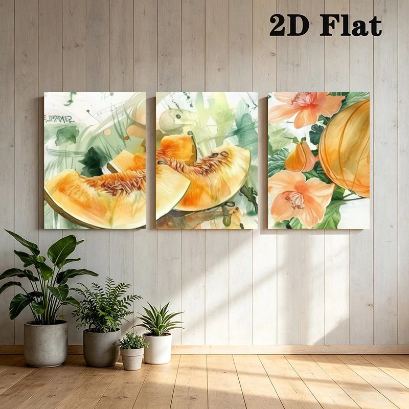 2D Flat, 2D Flat, 3pcs Watercolor Floral Pumpkin Autumn Harvest Wall Art Home Decor Frameless Print for Living Room Bedroom H