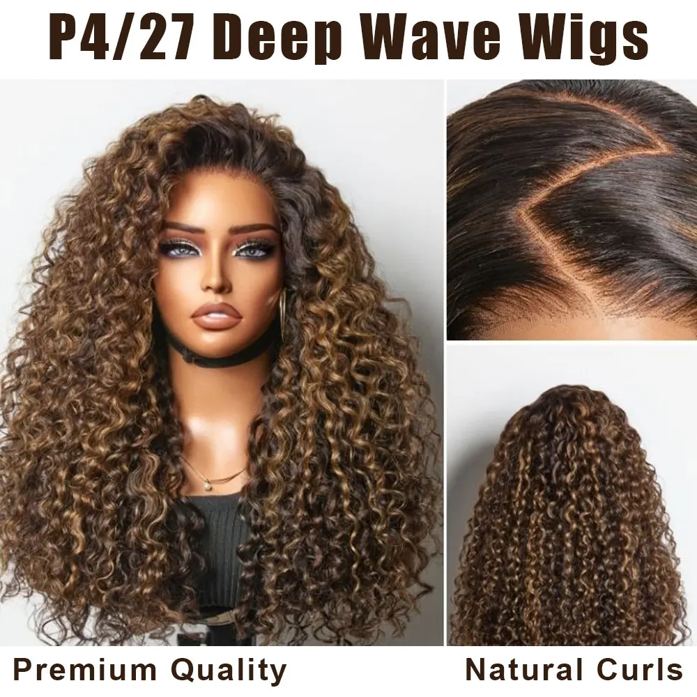 250% 13x4 HD Прозрачный Глубокий Волнистый Фронтальный Парик Ombre Highlight Парик Человеческих Волос P4/27 5x5 Бесклеевой Парик Для Женщин