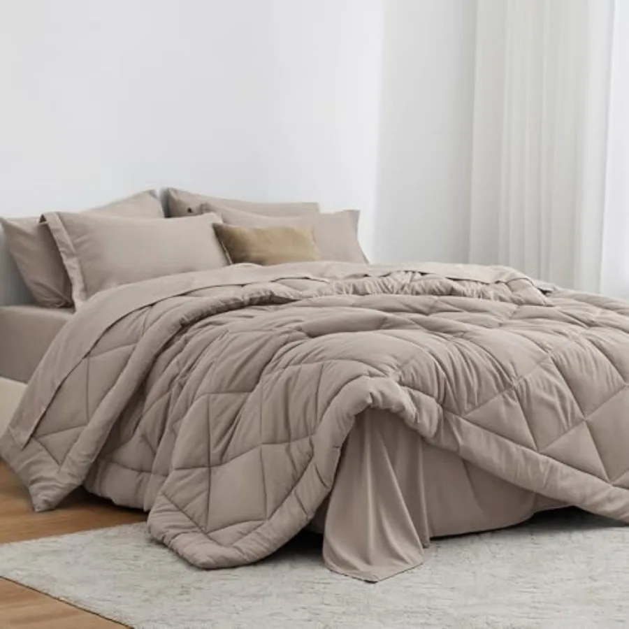 Comforter Set 7 Pieces Bed in a Bag All Season Bedding Sets with 1 Comforter 1 Flat Sheet 1 Fitted Sheet 2 Pillowcase and 2 Pil