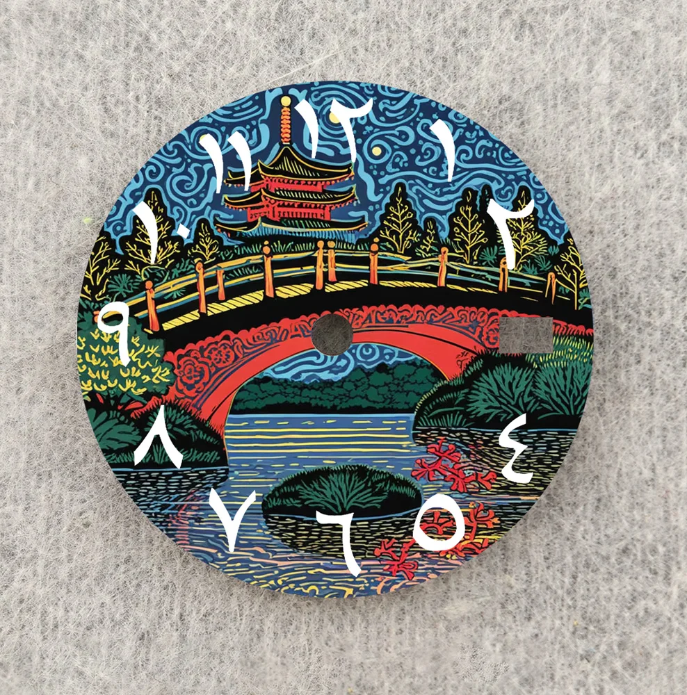 Nh35 dial pôr do sol torre antiga dial 28.5mm algarismos árabes dial caber nh35/36 movimento relógio peças acessórios de substituição