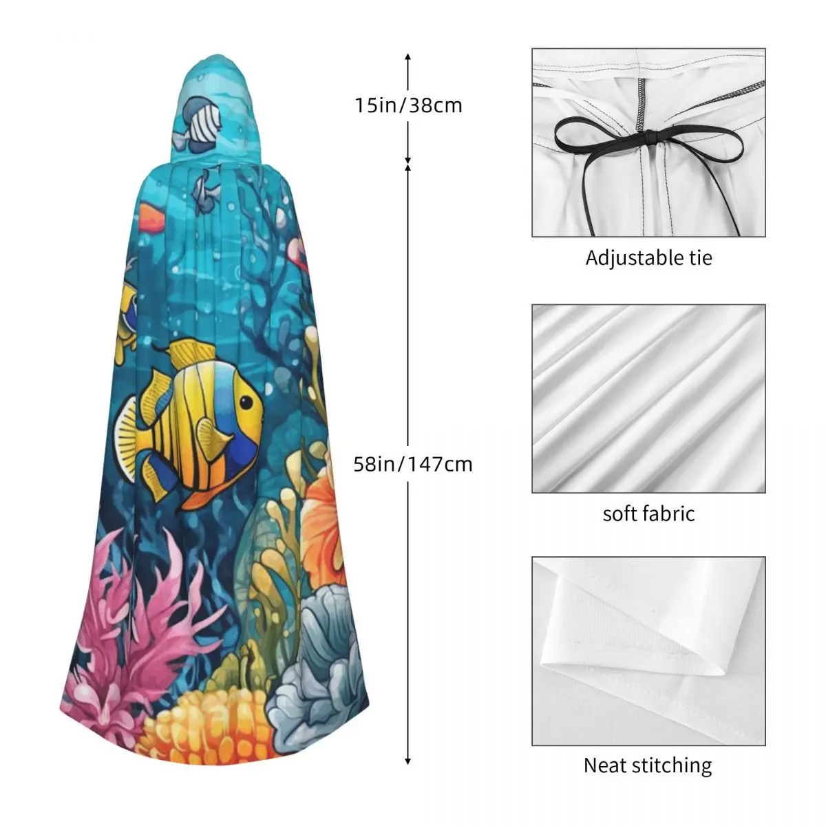 Capa larga con capucha de arrefes de Coral subacuáticos, disfraz Medieval de bruja, capa de Cosplay, fiesta de Halloween, adulto, Unisex