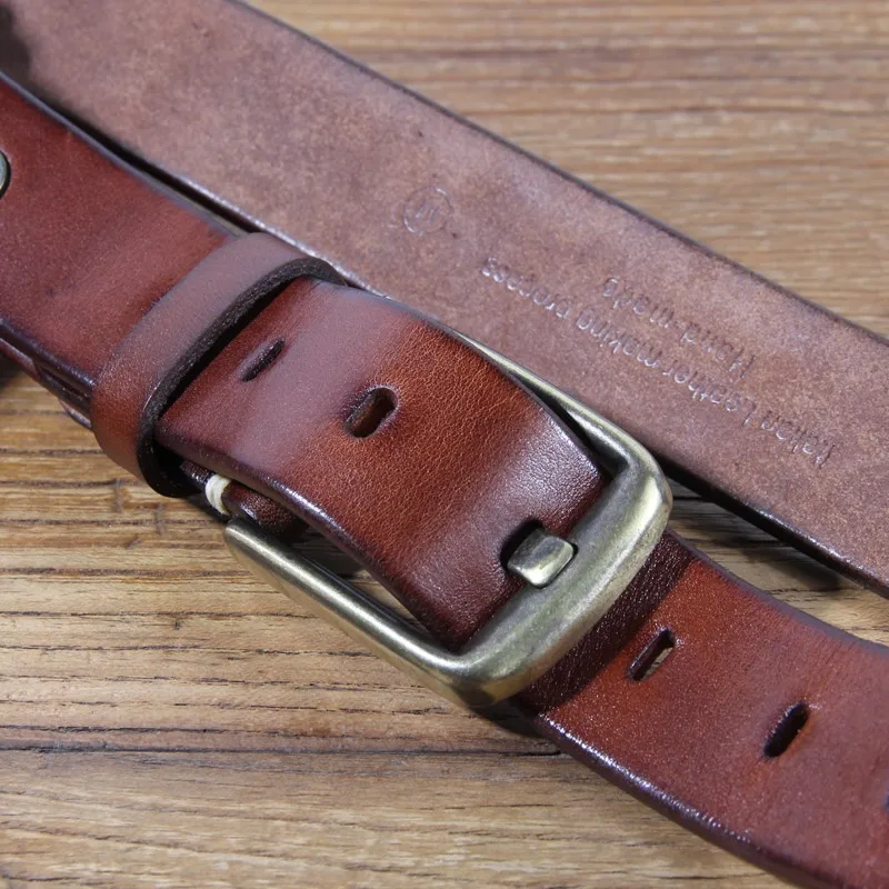 Retro casual extra thick top layer vegetable tanned cowhide belt pure copper wide pin buckle men's tooling belt jeans belt