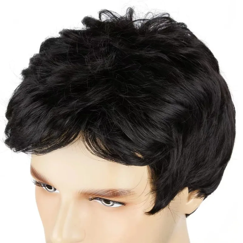 Synthetic Short Straight Wig Black Wigs for Men Natural Hair With Bangs Daily Cosplay Wig ﻿ image 4